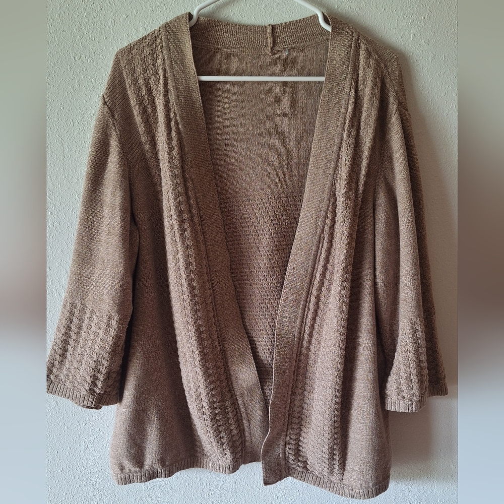 Cozy Open-Front Cable Trim Cardigan Sweater - Taupe